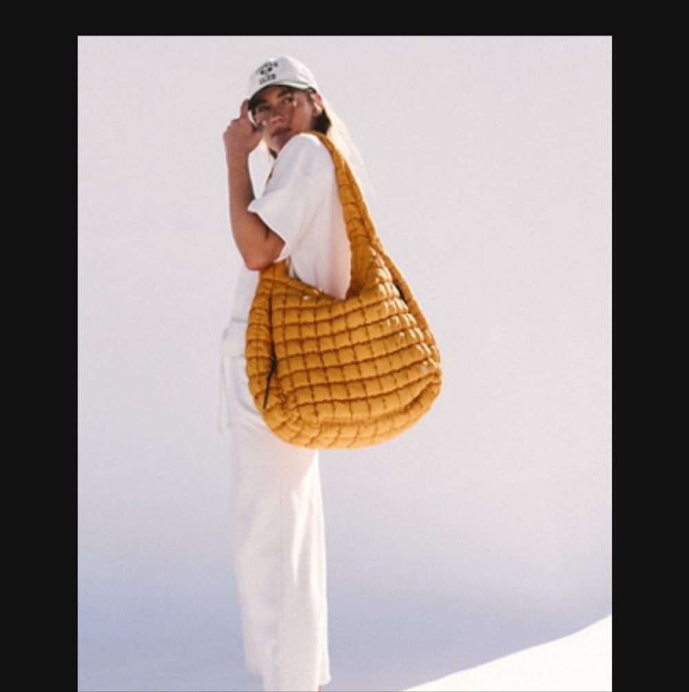 FREE PEOPLE Quilted Caryall Puffer Shoulder Bag Mustard Yellow Gold NWOT